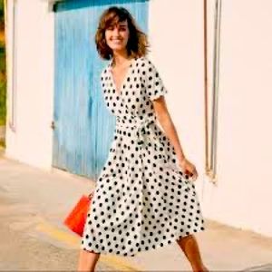 Sezane black and white polka dot wrap dress 36